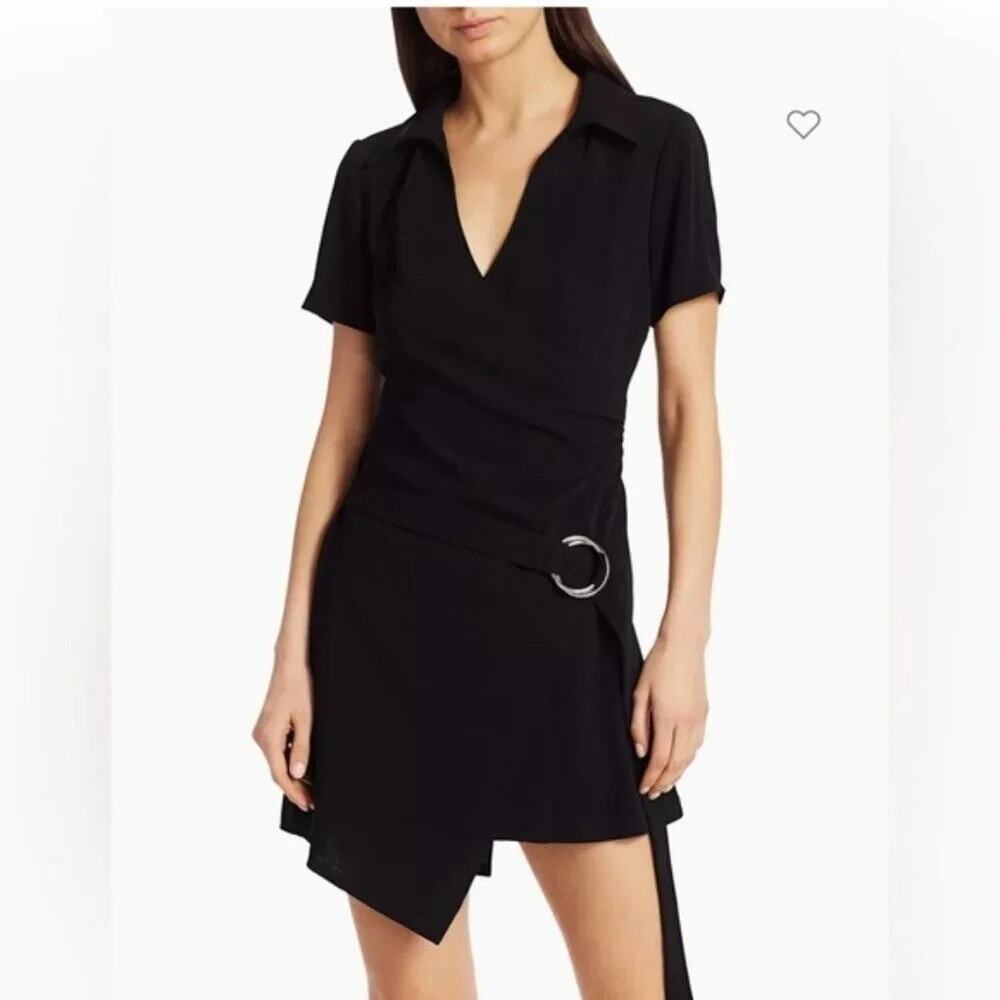 Cinq a Sept Womens Lee Asymmetrical Dress Black Faux Wrap O Ring Buckle 12